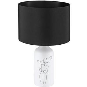 EGLO Vinoza bedlamp, tafellamp met textielkap, wit keramische tafellamp met decoratie en zwarte stof, verlichting voor woonkamer en slaapkamer, E27 fitting