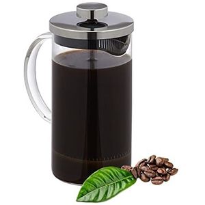 Relaxdays cafetière - handmatige koffiemaker - 600 ml - glas en rvs - theemaker - transparant/zilver
