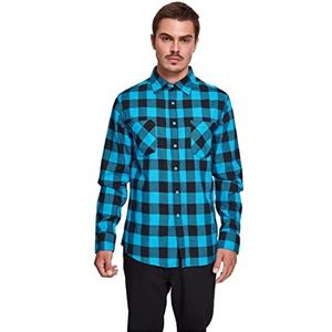 Urban Classics Flanellen geruit overhemd heren (1 stuk), Blauw/Zwart
