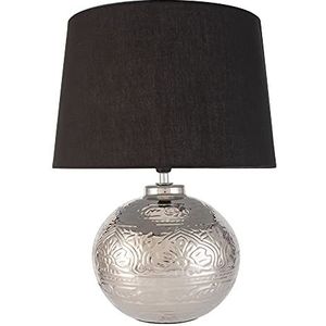 Pauleen 48222 Poser Touch of Silver max. 20 Watt handgemaakt, zwart, zilver, bedlampje in glamoureuze look van stof, keramiek E14, tafel