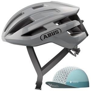 ABUS PowerDome Ace racefiets helm met Abus racing cap lichte fietshelm met intelligent ventilatiesysteem Made in Italy voor dames en heren grijs S