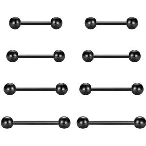 FECTAS 8 stuks tongpiercing, 14 g, roestvrij staal, metaal, barbells, tongstang, sieraden, 12 mm, 14 mm, 16 mm, 18 mm, Roestvrij staal