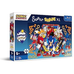 Trefl Junior-Sonic The Hedgehog, Universum van Sonic-puzzels 104 XL Super Shape-puzzelvorm, gecoördineerd met stripfiguren, leuk voor kinderen vanaf 5 jaar