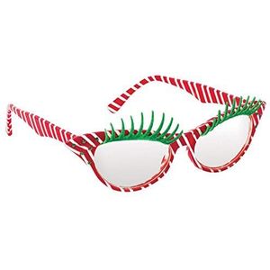 Amscan 397685-55 Zonnebril, suikerstok, rood-wit-groen, uniseks, met strepen en wimpers, kerstman, elf, heilige party, themafeest, carnaval