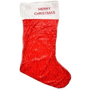 SHATCHI Kerstman, kous, 88 cm lang, fluwelen cadeauzakje, Merry Christmas-print (rood/wit)