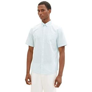 TOM TAILOR 1036229 overhemd met korte mouwen en borstzak voor heren (1 stuk), 31832 - Turquoise Off White Structuur