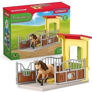 Schleich Farm World, Horse Toys voor meisjes en jongens, paardenstal set met IJslandse Pony Stallion Speelgoedfiguur