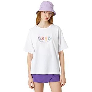 Koton Dames T-shirt met korte mouwen Crew Neck Relax Fit Print Offwhite (001), XS, Off-White (001)