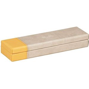 RHODIA 318875C Pennenetui, beige, 21 x 5,5 x 3 cm, met siernaden en oranje zadel, van kunstleer, collectie Home Office Rhodiarama - organisatie van kantoor en opbergdesign