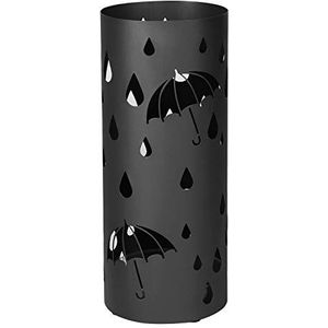 SONGMICS Metalen paraplubak, rond, parapluhouder, met een plaat en haken, 49 x Ø 19,5 cm, zwart LUC23B