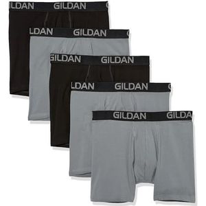 Gildan Cotton Stretch Regular Leg boxershorts, nauwsluitend, 5 stuks, flanel, grijs/roet, zwart, 5 stuks