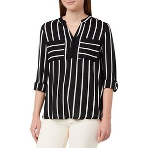 KAFFE Women's Blouse Striped V-Notch Neck Long Sleeves Regular Fit Chest Pockets Femme, Black/Chalk Stripe, 34
