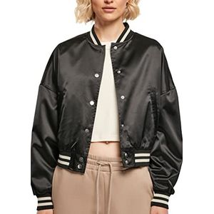 Urban Classics Dames college jas satijn glitter kort oversized satijn jas varsity jas in 2 kleuren maten XS-5XL zwart L, zwart.