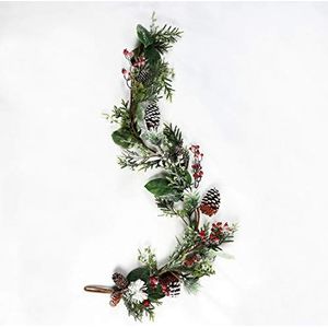 SHATCHI Kunstsneeuwbladeren, bloemen, dennenappels en bessen, om op te hangen aan de huisdeur, kerstdecoratie, bruiloft, groene slinger, 150 cm