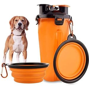 Edipets, Drinkbak voor honden, draagbaar, waterfles voor honden, water en dierenvoer, 2-in-1, 2 opvouwbare reiskommen inbegrepen (oranje)