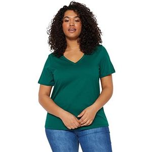 TRENDYOL T-shirt en tricot pour femme - Coupe droite - Col carré - Grande taille, émeraude, 4XL