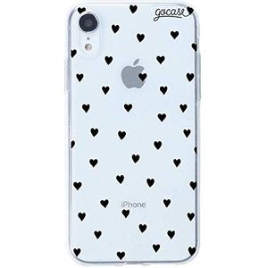Gocase Black Hearts telefoonhoes compatibel met iPhone XR hoes transparant telefoonhoes met opdruk TPU silicone transparant anti-kras case cover zwart hart patroon