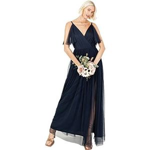 Anaya with Love Damesjurk met V-hals en empire-taille voor bruidsmeisjes, bruiloft, eindejaarsbal, 1 stuk, Navy Blauw