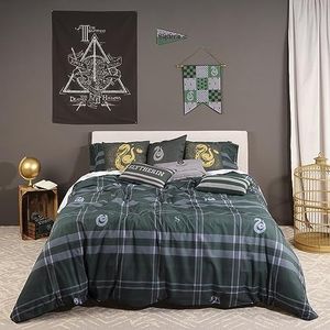 BELUM Harry Potter dekbedovertrek met knopen, 100% katoen, model Slytherin, frame voor bed 105 (180 x 220 cm)