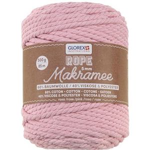 GLOREX 5 1007 20 macramé touw 5 mm 500 g roze lengte 85 m superzacht textielgaren 60% katoen 40% viscose voor haken, breien, knopen en textielproductie
