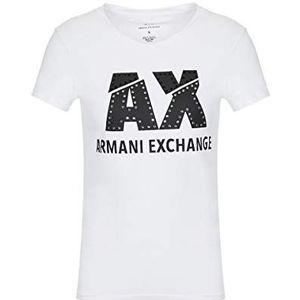 Armani Exchange Dames Scoop Neck T-shirt met studentenlogo, Wit.