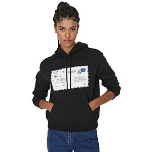 Trendyol Sweatshirt met capuchon met normale slogan, trainingspak voor dames, zwart.