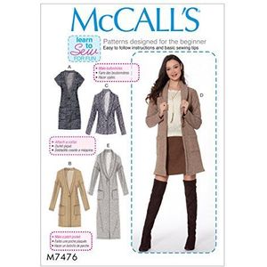 Mccall's Patterns 7476 Y, vest en vesten, maten XSM-MED, stof, meerkleurig, 60 x 109 x 0,64 cm