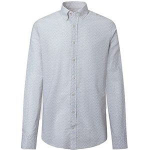 Hackett London Bedrukt herenhemd, wit/bruin, XXL, Wit/Bruin