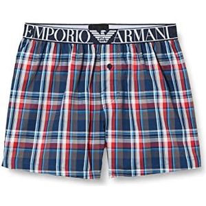 Emporio Armani Yarn Dyed Pajama boxershorts voor heren, blauw/grijs/rood geruit