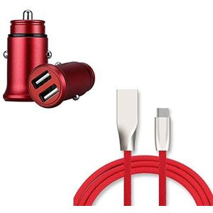 Oplader type C voor Samsung Galaxy S10e (Cable Fast Charge + Mini Dual sigarettenaansteker USB) Android (rood)