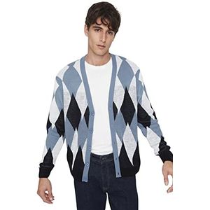 Trendyol Regular gebreide jas V-hals trui heren, marineblauw, XL, Navy Blauw