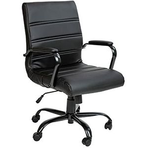 Flash Furniture Bureaustoel met centrale rugleuning van zwart leer met zwart frame