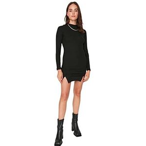 Trendyol Woman Mini-bodycon staande kraag gebreide jurk voor dames, zwart.