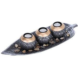 Relaxdays Kandelaar met 3 blaadjes in de vorm van decoratieve stenen, tafeldecoratie voor woonkamer, kaarsendecoratie, zilver/goud