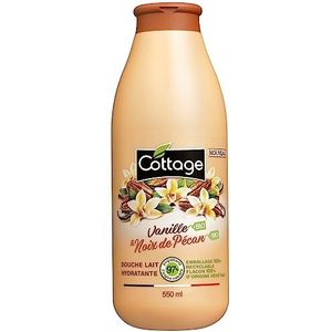 COTTAGE Hydraterende melkdouche, biologische vanille en biologische pecannoten, 97% ingrediënten van natuurlijke oorsprong, fles van 100% plantaardige oorsprong, gemaakt in Frankrijk, 550 ml