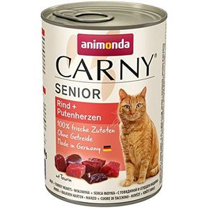 Carny Senior Kattenvoer, natvoer voor katten vanaf 7 jaar, rundvlees + kalkoenhart, 6 x 400 g