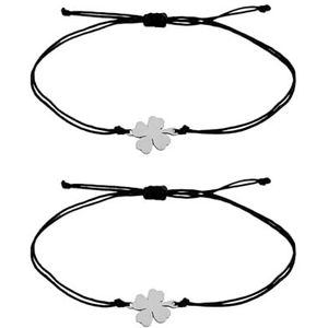 RELKLYU 2 stuks verstelbare armbanden in de vorm van een klavertje vier - Geluksarmband - Handgemaakte producten - Armband voor vrouwen en meisjes - Geluksarmband - Klaverbladarmband
