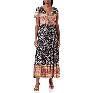 usha FESTIVAL Robe d'été pour femme, Noir et multicolore., M