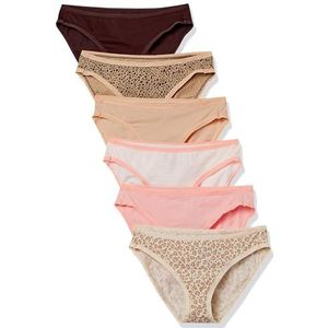 Amazon Essentials Set van 6 katoenen bikinibroekjes voor dames (verkrijgbaar in grote maten), dierenprint, luipaard, meerkleurig, strepen, maat XS