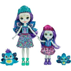 Enchantimals Set zussen met minipoppen, Patter en Piera Pauw, 2 minifiguren en accessoires, kinderspeelgoed, HCF83