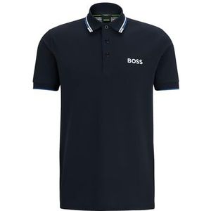BOSS Paddy Pro Poloshirt voor heren van katoenmix met contrast-logo's, blauw, S, Blauw