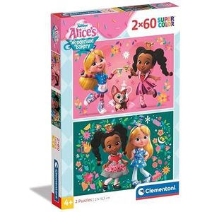 Clementoni - Alice's Wonderland Bakery Supercolor Bakery-2x60 (Comprend 2 60 pièces) Enfants 4 ans, Puzzle Dessins animés, Made in Italy, Multicolore, 24814