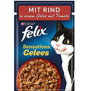 FELIX Sensations Kattenvoer met rundvlees en tomaat in gelei, 26 x 85 g, 26 Stuk