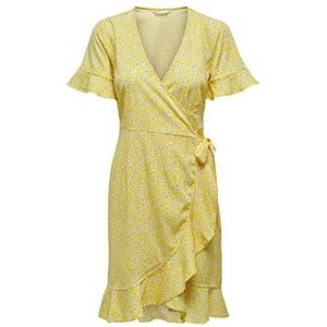 Only Onlolivia S/S Wrap Dress WVN Noos jurk, Cream Gold/AOP: Dark Winni Ditsy, 36 Dames, Geel.