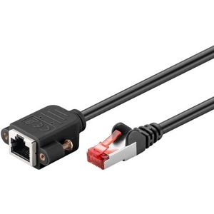 goobay 65637 CAT6 (CU) S/FTP (PiMF)/CAT 6 verlengkabel voor Ethernet/RJ45-stekker naar RJ45-stekker met montageflens/250 MHz/1 m, zwart