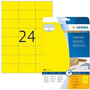 HERMA 4466 A4-etiketten, afneembaar, 32 stuks (70 x 37 mm, 640 vellen, papier, mat), zelfklevend, bedrukbaar, verwijderbaar, zelfklevend, zelfklevend, zelfklevend, 15.360 etiketten, geel