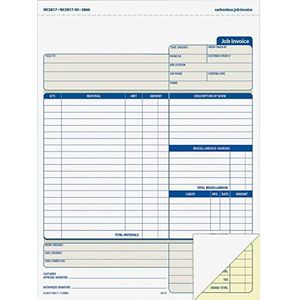 Adams Werkrekeningsformulier 2 delen, koolstofvrij, voor service en reparatie, 100 afzonderlijke sets per verpakking (NC2817), wit, 21,5 x 27,9 cm