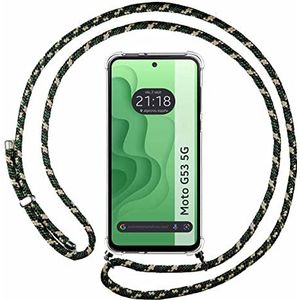 Tumundosmartphone Motorola Moto G53 5G transparante hanghoes met groen/goud koord