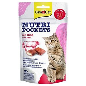 GimCat Nutri Pockets met Rind - Knuspriger kattenmand met romige vulling en functionele inhalingsstoffen - 1 borststuk (1 x 60 g)