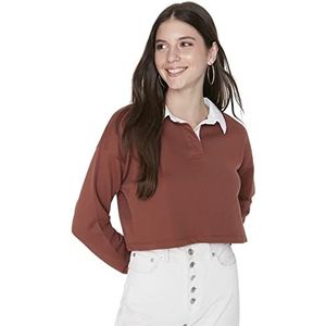 Trendyol Nauwsluitend sweatshirt met kraag shirt effen trainingspak dames, bruin, XL, Bruin